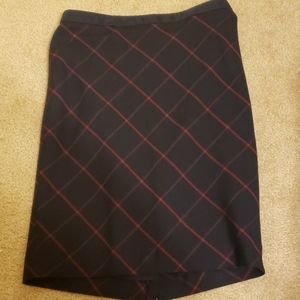 Navy and red plaid pencil skirt